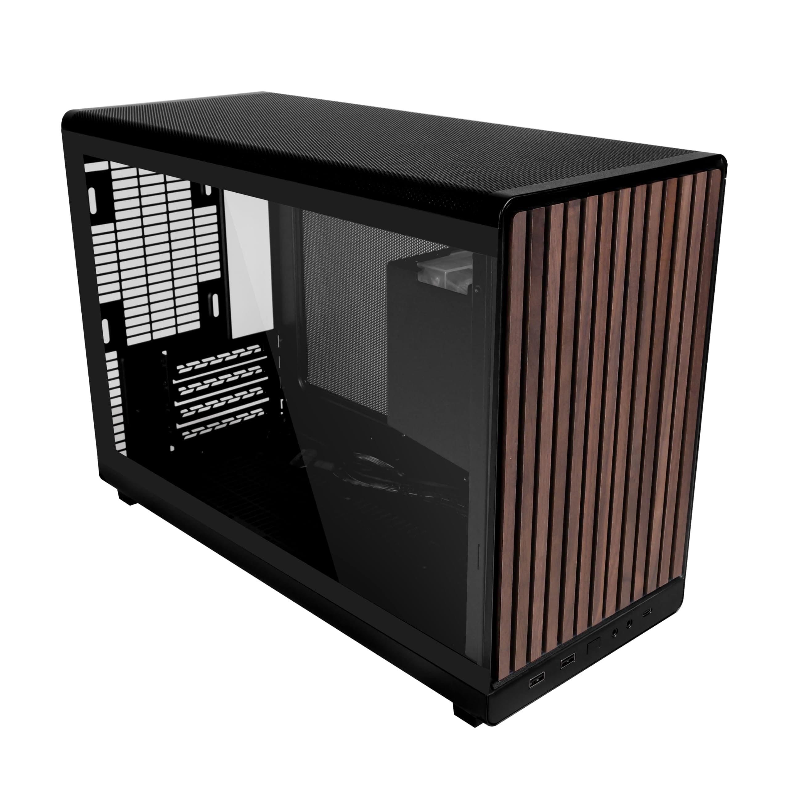 LIAN LIA3-26.3L Micro Form Factor Chassis - Wood Front & Side Tempered Glass Panel - Supports 360mm AIO-Modularity Design for M-ATX, ITX Motherboard-DAN Cases Collaboration - Black (A3X-WDG)