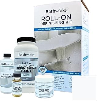 Bathworks DIY "Quick Dry" White Bathtub & Tile Refinishing Kit w/Non-Slip Protection; 22 oz; Fast 12 Hour Dry time; Tub; Tile; Wall Surround; Sink; High Gloss Resin Finish (White)