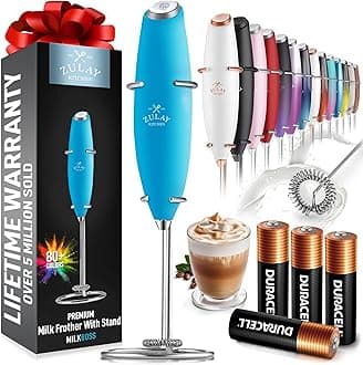 Zulay Kitchen Powerful Milk Frother Wand With 4 AA Duracell Batteries - Ultra Fast Handheld Drink Mixer - Electric Whisk Foam Maker for Coffee, Lattes, Cappuccino, Matcha & Creamer