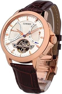 Time100 Men's Navigator-Series Tourbillon-Style Mechanical Brown Strap Watch W70035G.02A