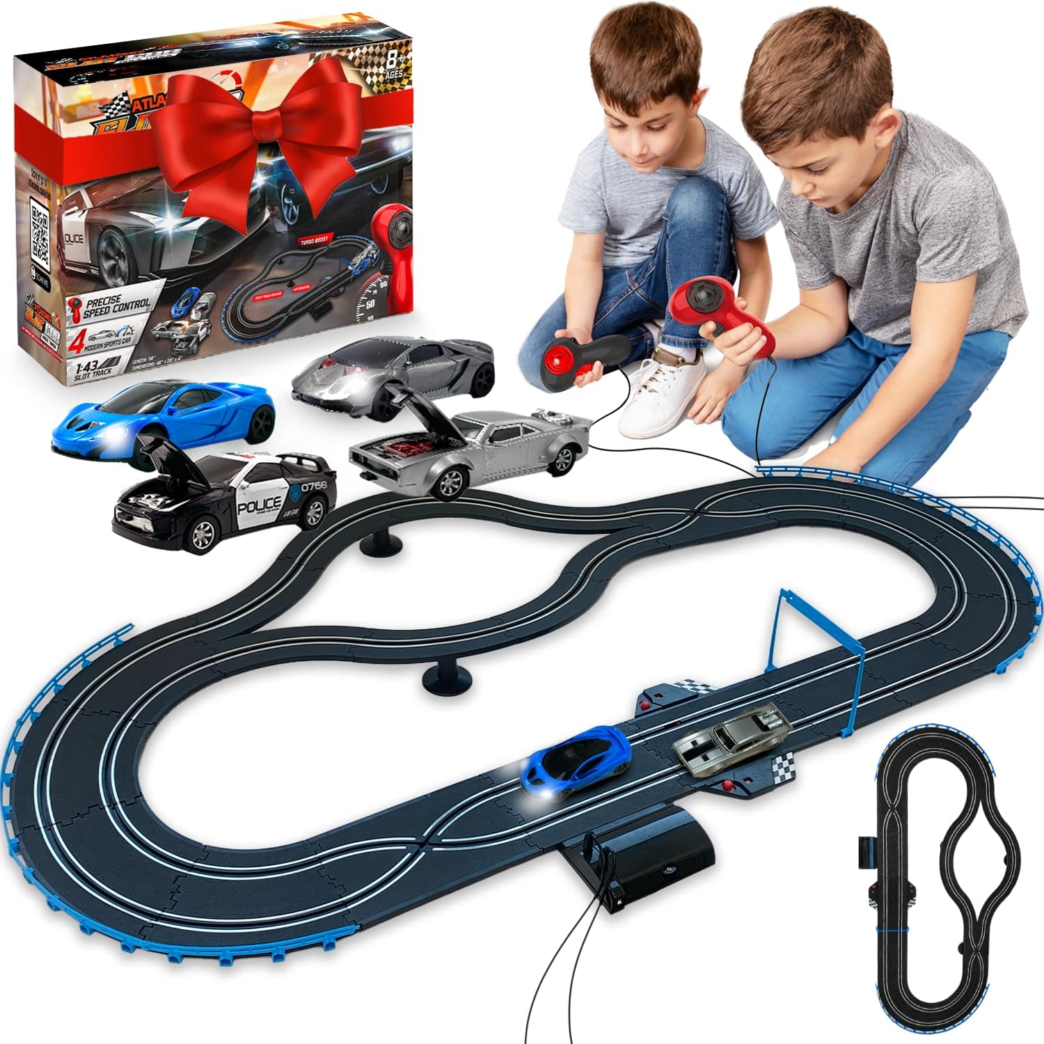 Atlasonix Slot Car Race Tracks Sets - Slot Cars with Loop, Race Tracks & Accessories, Dual Electric Race Track, Electric Race Car Track Set for Girls & Boys Age 5 Years+