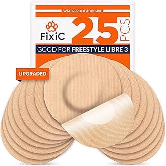 Fixic Libre 3 Sensor Covers - 25 Pack - Perfect Freestyle Adhesive Patches for Libre 3 & Plus Sensors - No Glue in The Center - Pre-Cut Back Paper - The Best Fixation for Your Sensor! (Upgraded, Tan)