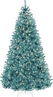 Best Choice Products 9ft Pre-Lit Peacock Blue Christmas Tree, Full Artificial Holiday Decoration w/ 2,000 Branch Tips, 900 Lights, Foldable Base