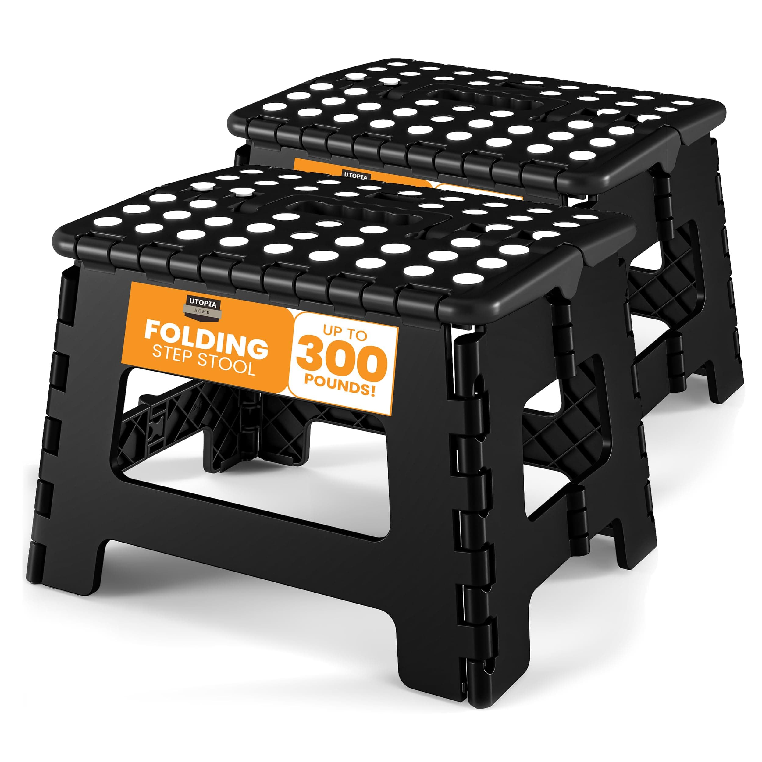 Utopia Home Folding Step Stool with Handle – 9 Inch Anti Slip Collapsible Stool – Holds Up to 300 lbs – Sturdy Plastic Step Stool Foldable for Kitchen, Bathroom and Home Use (2-Pack, Black)