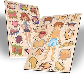 Lefan Engage Kids with Human Body Part Puzzle | Wooden Learning Toy for Brain Development | Montessori Play School Equipment | Educational Toy for Kids 2+ | Promotes Learning & Motor Skills
