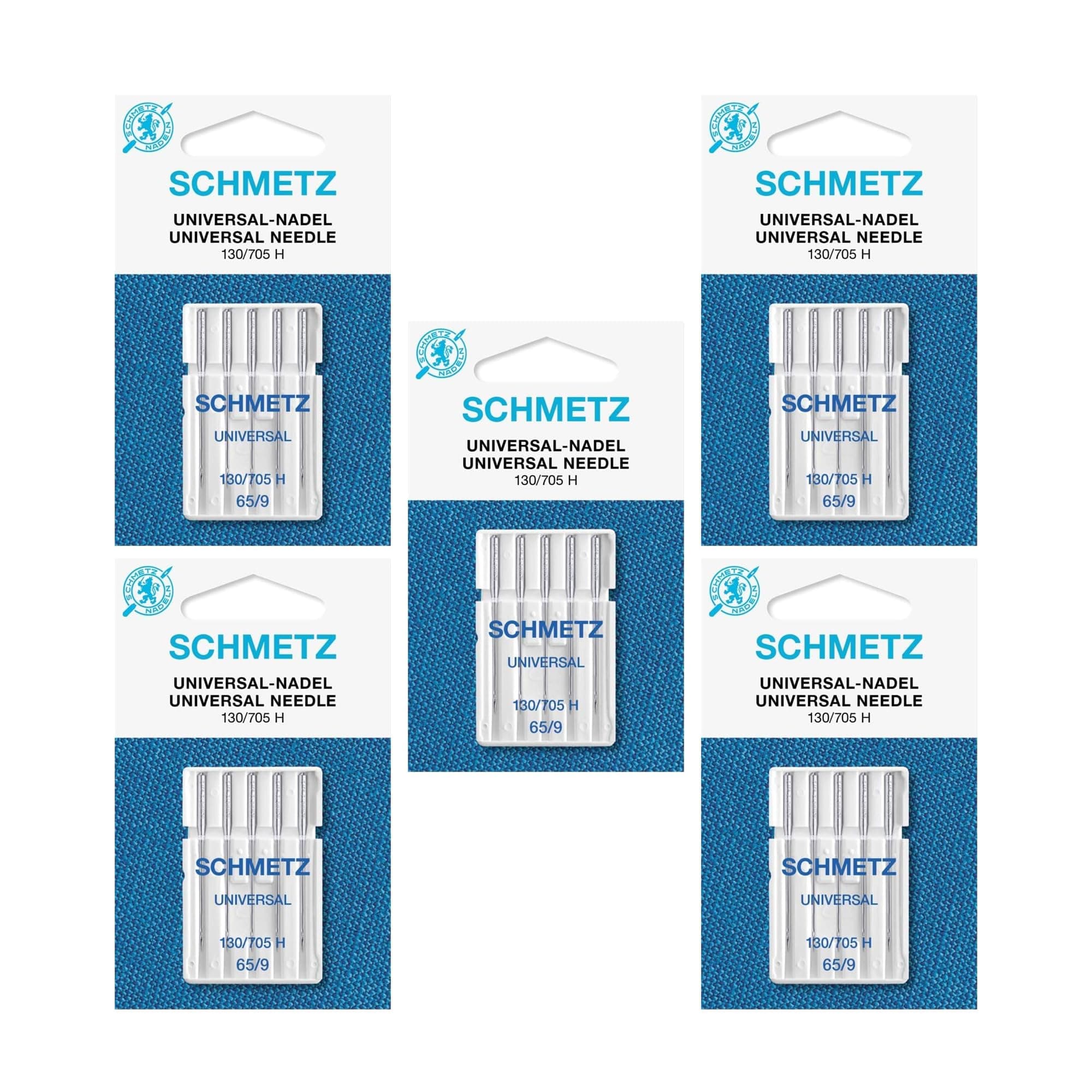 SCHMETZ Universal Sewing Machine Needles - Size 65/9, 5-Needle Cards, Pack of 5