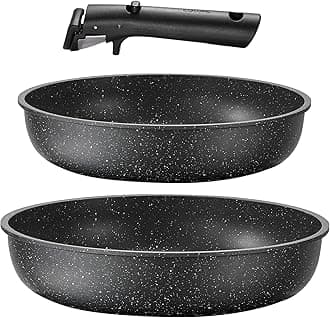 CAROTE3pcs Pots and Pans Set Non Stick, Cookware Sets, Kitchen Set, Oven/Dishwasher/Fridge Safe, Space Saving Pots Set, Nonstick Set with Versatile Detachable Handle, Induction RV Set, BlackRecycled Claim Standard Blended