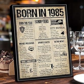 Benjia 1985 Poster Framed UK, Happy 40th Birthday Sign Card Party Decor Supplies Home Decoration Birthday Gift 40 Years Old Wedding Newspaper For Men Women (8x10 inch, Vintage)