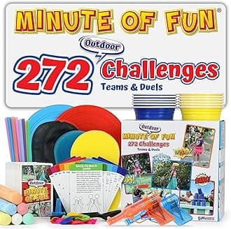 Funwares Original 272 Outdoor Minute of Fun Games - Minute to Win It Family Party & Travel for Kids & Adults, 2-12 Players! Ready to Play Right Out of the Box!