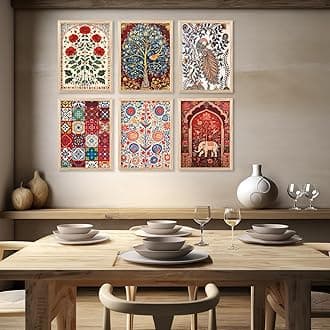 kotart Indian Art Wall Painting Madhubani Home Decoration Frame With For Living Room Bed Room Hotel Wall Decor Digital Reprint Engineered Wood Set of 6 (M)
