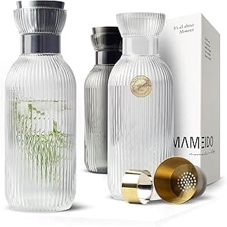 MAMEIDO Water Carafe 1.5 l, Glass Carafe with Pour spout & Sieve, Hand-Blown Water jug ​​with Noble Look for Special Occasions, carafes to give as a Gift (Crystal Silver)
