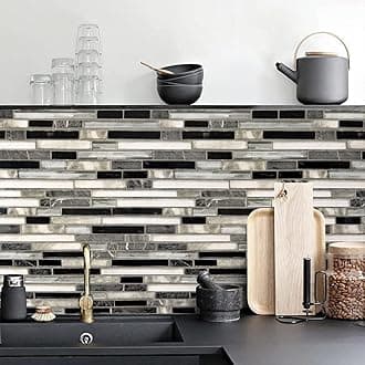 Livebor Peel and Stick Backsplash Wallpaper Kitchen Backsplash Wallpaper 17.7inchx393.7'' Tile Contact Paper Kitchen Peel and Stick Countertops Waterproof Contact Paper for Bathroom Black/Gray