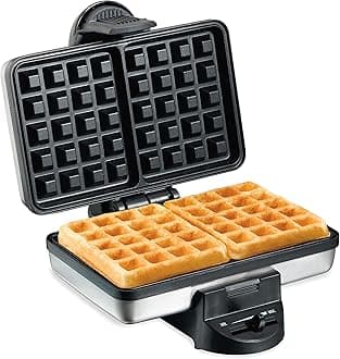 Hamilton Beach26009 Belgian Mini Waffle Maker with Shade Control, Makes 2 at Once, Create Personalized Keto Chaffles and Hash Browns, Non-Stick Plates, Compact Design, Stainless Steel