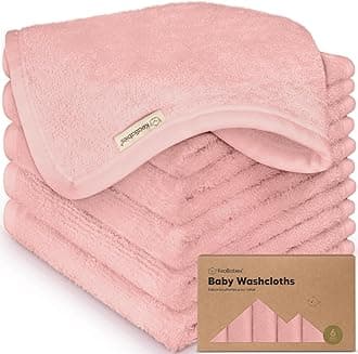 6-Pack Baby Washcloths - Soft Absorbent Viscose from Bamboo Wash Cloths for Babies, Kids, Toddlers, Infant, Newborn Bath Towels, Gentle on Sensitive Skin, 10x10 Reusable Face Towels (Rosy)