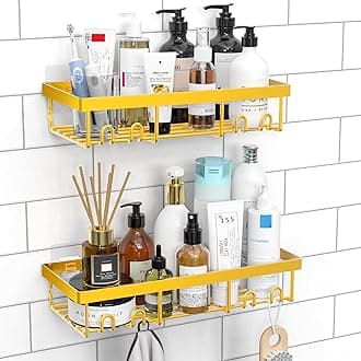 Moforoco Shower Caddy Shelf Organizer Rack, Self Adhesive Black Bathroom Shelves Basket, Home Farmhouse Wall Inside Organization and Storage Decor Rv Accessories, First Camper Apartment Essentials