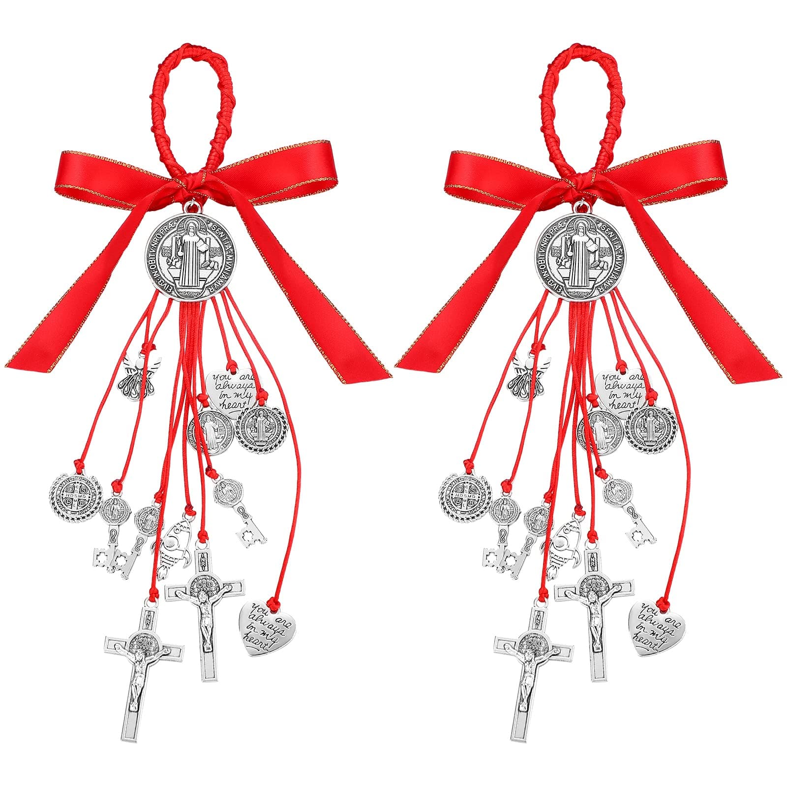 2 Pcs Saint Benedict Medal Protection from Evil Blessing Charm Catholic Saint Benito Medalla Handmade Jewelry Charms for Women Men Car Gift