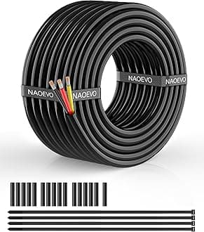 NAOEVO 14 Gauge Wire 3 Conductor Electrical Wire, 14 AWG Stranded PVC Cord, 12V Low Voltage/Tinned Copper/Flexible Cable for Automotive Wiring, Lamp Cord, Marine Cable (30FT)