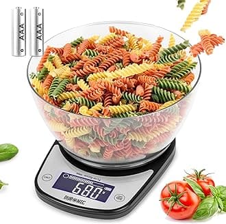 Duronic Digital Kitchen Scales KS5000 BK/CR Electronic Kitchen Scale with Bowl Weighing Measuring Baking Scale for Office School Cooking Baking Mail Pet Food Measurement Weight Scale, Tare LCD Display