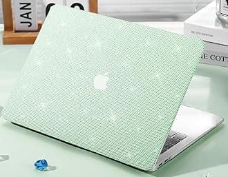 KEROM Bling Glitter Case for MacBook Pro 13 inch 2024-2016 M2 M1 A2338 A2289 A2251 A2159 A1989 A1706 A1708, Luxury Bedazzled Shiny Sparkle Glitter PU Leather Hard Shell Case & Keyboard Cover, Green