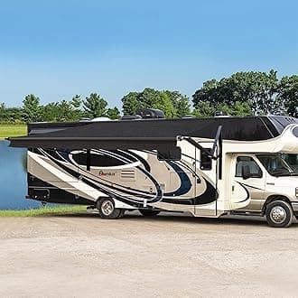 Awnlux Black Motorized Modular Retractable RV Awning Full Set Assemblies for RV, 5th Wheel, Travel Trailers, Toy Haulers, and Motorhome - RV Trailer Awning for Home or Camper - 14x8 Ft - Solid Black