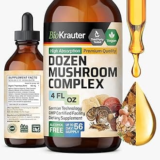 Dozen Mushroom Tincture - Comprehensive Immune Support Supplement Drops - Promotes Heart Health, Digestive & Cognitive Function - Non-GMO, Liquid Immunity Defense Formula - 4fl. oz Bottle