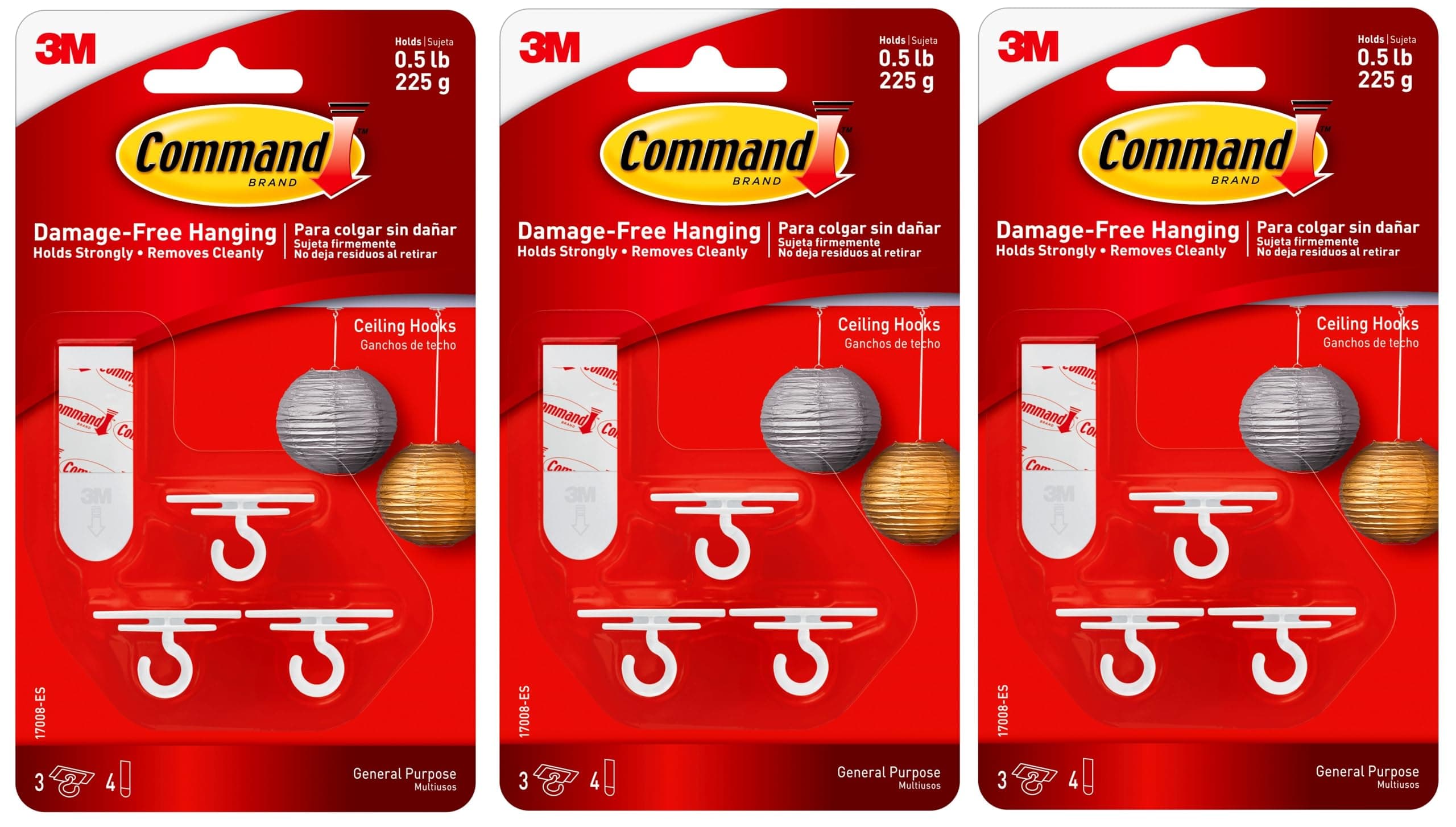Command 17008-ES Ceiling 9 Hooks, 12 Foam Strips per, White