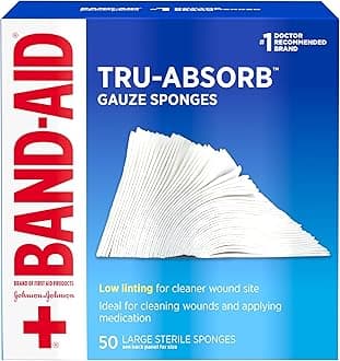 Band-Aid Brand First Aid Products Tru-Absorb Sterile Gauze Sponges for Cleaning and Cushioning Minor Wounds, Cuts & Burns, Low-Lint Design, Individually Wrapped 4 in by 4 in Pads