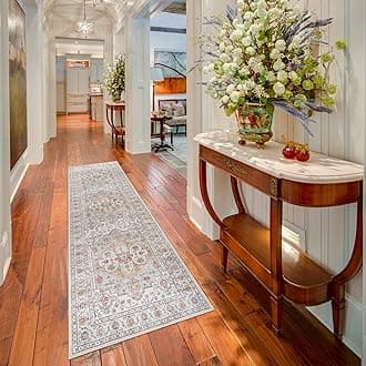 Washable Hallway Runner Rug 2x7: Non Slip Runner Rugs with Rubber Backing Soft Kitchen Rug Farmhouse Distressed Carpet Runner for Living Room Bedroom Bathroom (Turmeric/Grey, 2X7)