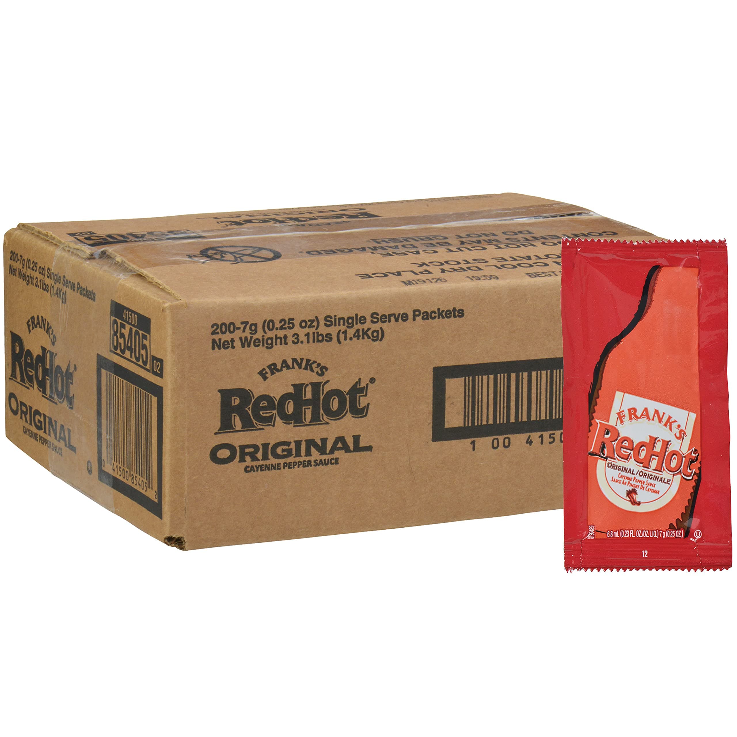 Frank's RedHot Original Cayenne Pepper Sauce Packets, 200 count - One 200 Count Package of Frank's Hot Sauce Packets, Perfect Single-Serve Size for Take-Out, Delivery and Catering