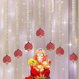 RR Crafts Pooja Room Decoration Item-Mandir Decoration Item, Long Length Off-White Flower- Lotus Hangings, Used as Door hanging for Home Decoration, Diwali Decoration items (set of 7 Pcs)