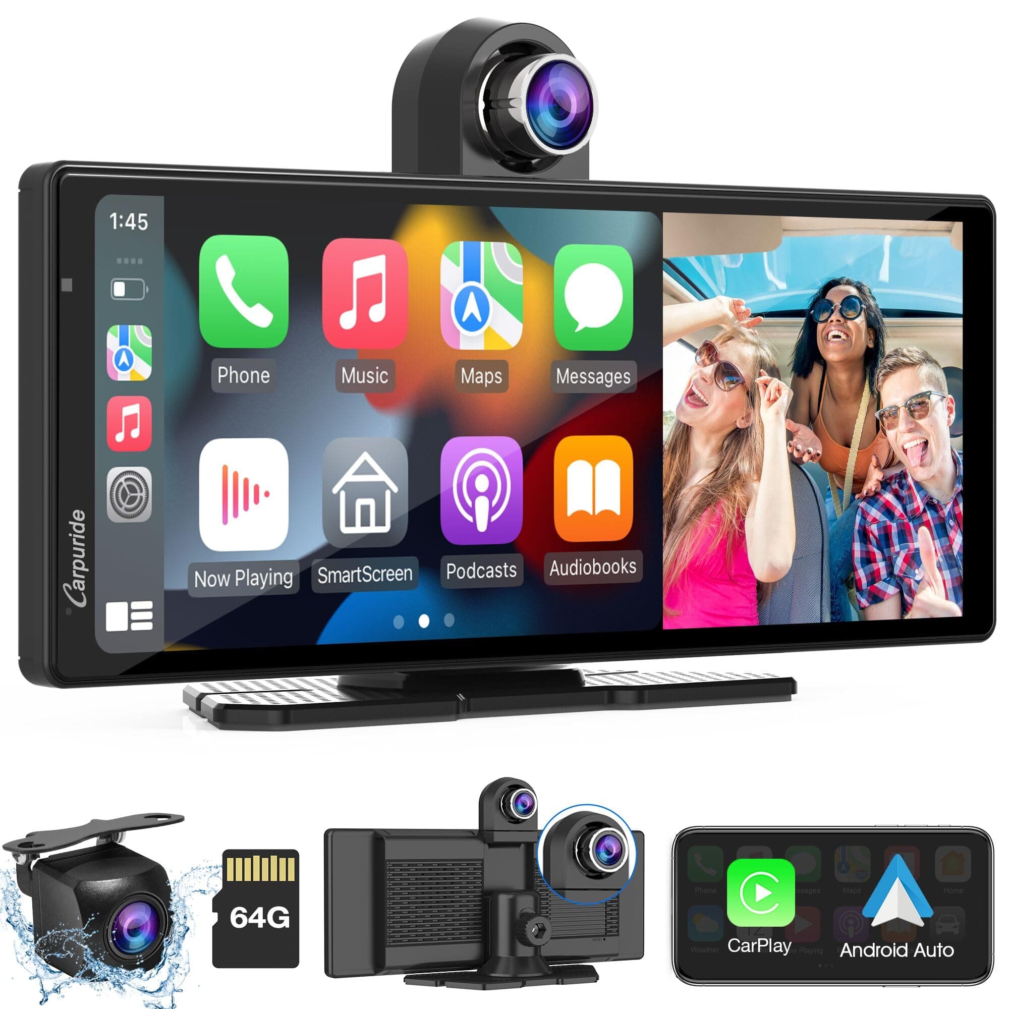 W903 Wireless Carplay & Android Auto with Dash Cam - 9.3" HD IPS Touch Car Play Screen for Car, 4K Front & 1080P Rear Camera, Loop Recording, Bluetooth Audio, Mirror Link, GPS, Siri