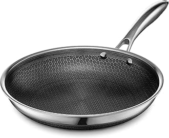 HexClad 10 Inch Hybrid Stainless Steel Frying Pan with Stay Cool Handle PFOA Free, Dishwasher and Oven Safe, Non-Stick, Works with Induction Cooktop, Gas, Ceramic, and Electric Stove