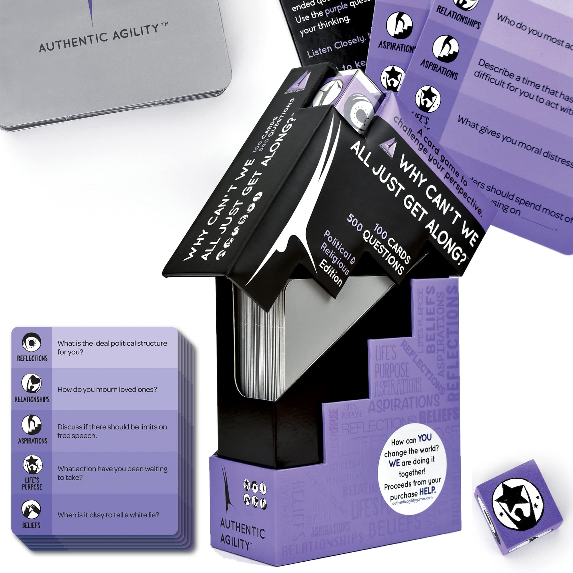 Authentic Agility Why Can't We All Just Get Along Game – 500-Question Icebreaker for Engaging Political & Religious Discussions with Friends, Family & Colleagues