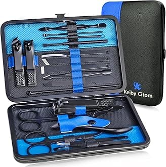Manicure Set Nail Set Nail Clipper Kit Professional - Stainless Steel Pedicure Set Nail Grooming Kit of 18pcs with Case for Travel (Black/Blue)