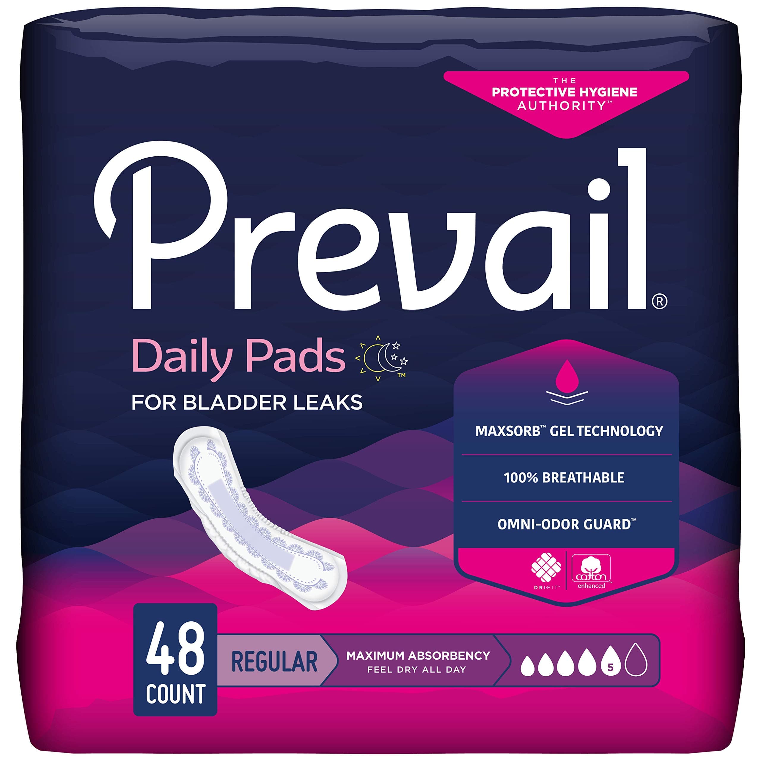Prevail Proven | Regular Incontinence Bladder Control Pads | Maximum Absorbency | 48 Count