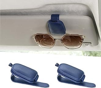 Yuoyar Sunglass Holder for Car, Magnetic Leather Sunglasses Holder and Ticket Card Clip, Car Visor Accessories, 2 Packs (Blue)