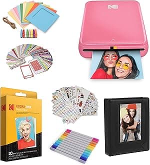 Step Instant Color Photo Printer with Bluetooth/NFC, ZINK Technology & Kodak App for iOS & Android (Pink) Starter Bundle, 2x3