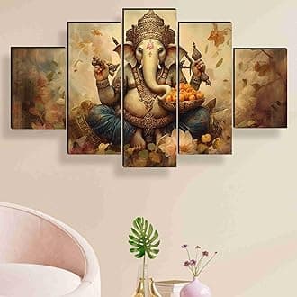 SAF Ganesha Paintings for Wall Decoration - Set Of Five, 3d modern art Painting for Living Room Large Size with Frames for Home Decoration, Hotel, Office 76.2 cm x 45 cm SANFPNLS35450