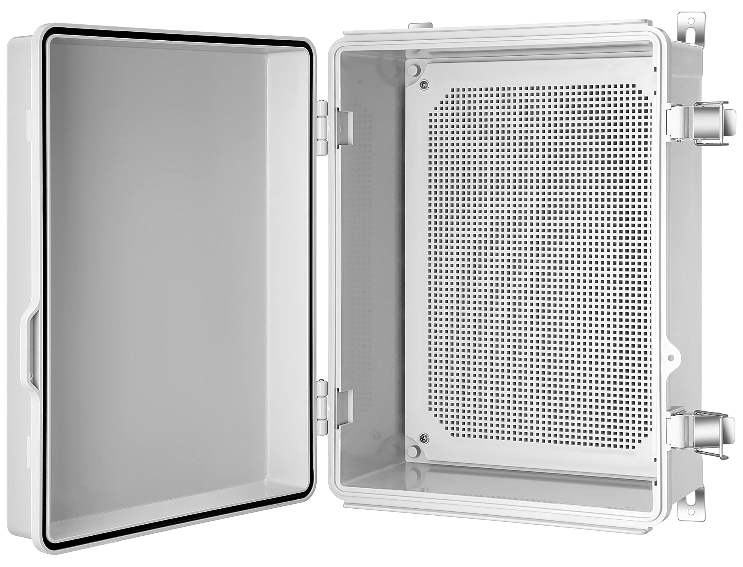 Junction Box, IP67 Waterproof Plastic Enclosure for Electrical Project, Hinged Grey Cover, Includes Mounting Plate and Wall Bracket (Grey Cover, 16.1"x12.2"x7.1")