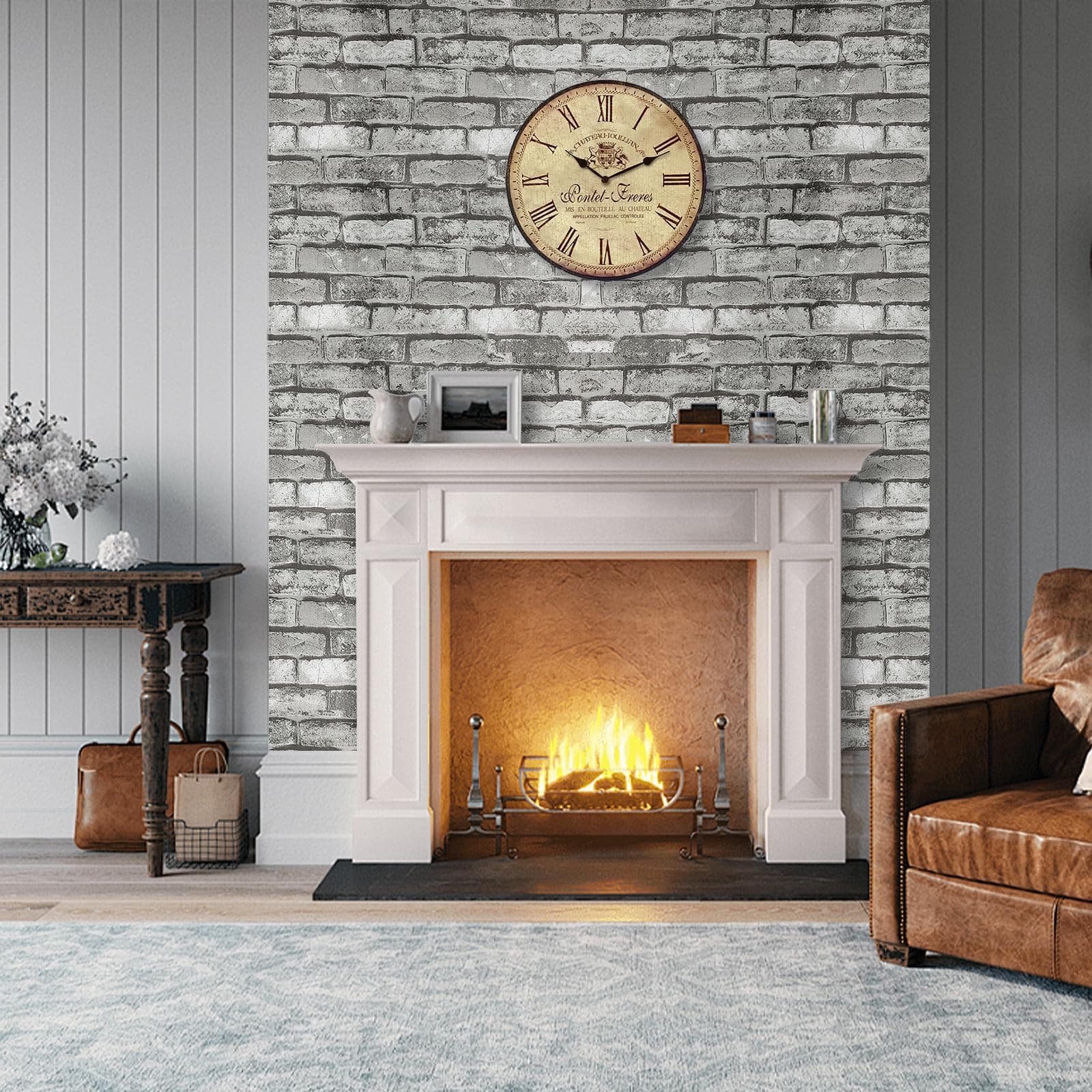 Trafagala Rustic Grey Brick Effect Wallpaper 3D Grey Brick Wall Effect Wallpaper Non-Woven Fabric Brick Pattern Anti-Fouling Texture Wallpape Vintage Slate