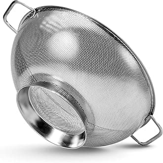 PriorityChef Colander, Stainless Steel Kitchen Strainer For Washing Rice, Pasta And Small Grains, 5 Quart