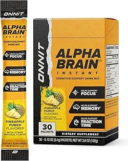 ONNIT Alpha Brain Instant - Pineapple Punch Flavor - Nootropic Brain Booster Memory Supplement - Brain Support for Focus, Energy & Clarity - Alpha GPC Choline, Cats Claw, L-Theanine, Bacopa - 30ct