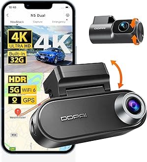 4K Dash Cam Front and Rear, 2160P+1080P Car Dash Camera, GPS 5G WiFi Dashcam for Cars, Free eMMC 32G Dual Storage Support 512G,Radar Motion Detection,Night Vision,72 Hour Parking Mode, N5 Dual