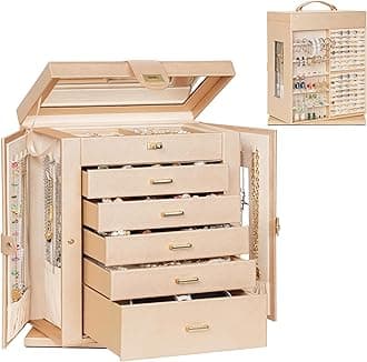 AKOZLIN Jewelry Box 360° Rotating 6-Tier Functional Jewelry Storage Case Organizer for Women Girls Ring Necklace Earring Bracelet Holder with Mirror