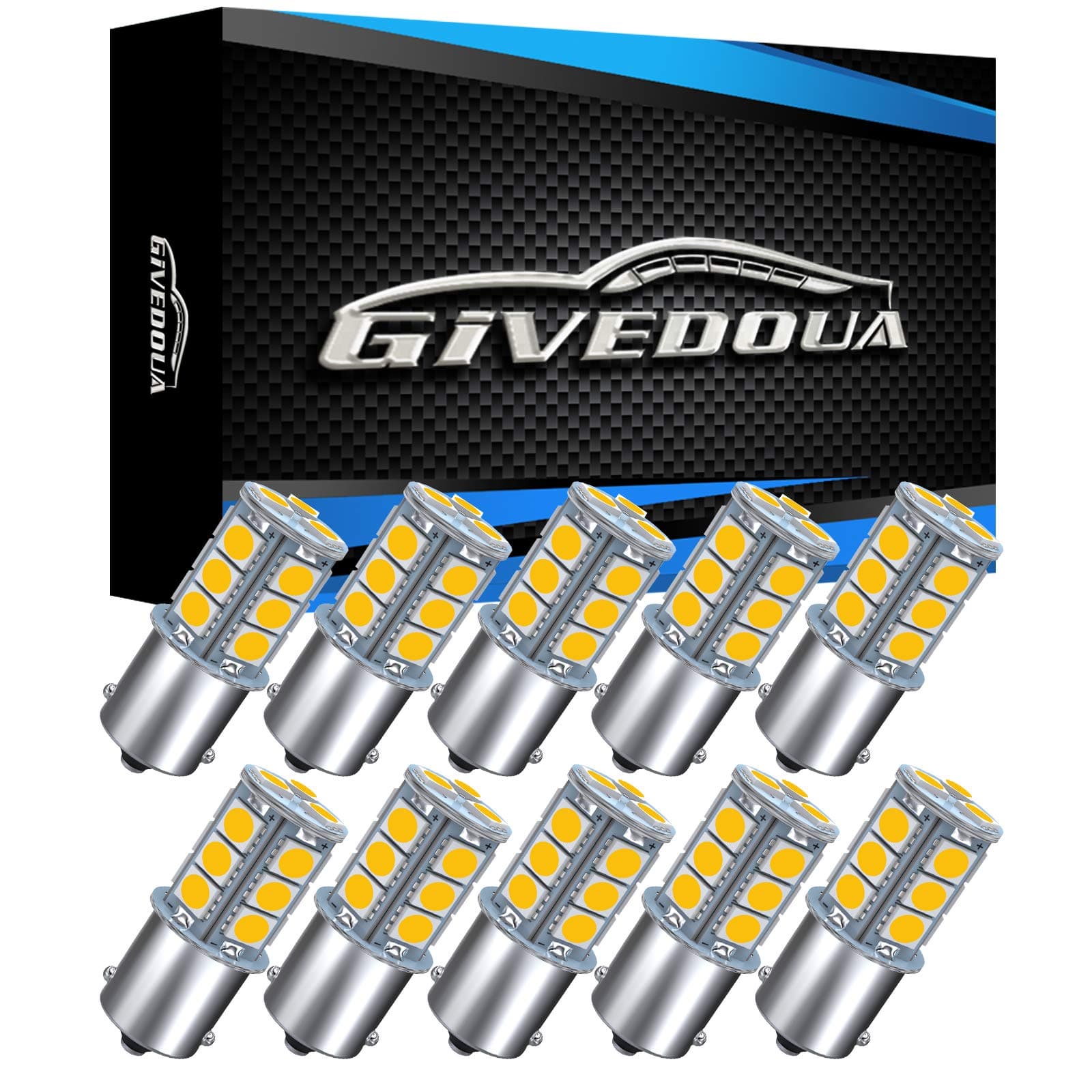 GIVEDOUA 1156 LED RV Bulb , 1003 BA15S 1141 7506 LED Replacement Light Bulbs for 12V RV Car Camper Trailer Interior Indoor Lights Backup light etc, Super Bright 5050 18-SMD Warm White,（10pcs）