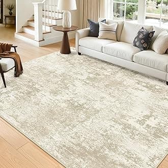 Washable Area Rugs 5'x7' Non-Slip Modern Abstract Soft for Living Room Entryway Bedroom Nursery, Print Pattern, Beige Cream Brown