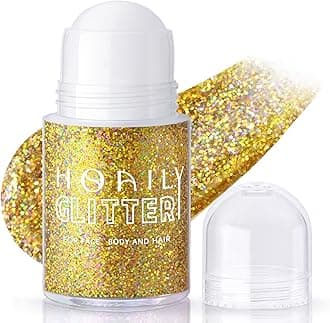 Roll-on Holographic Body Glitter Gel for Face Hair, Chameleon Color Changing Glitter Gel Under Light, Chunky Mermaid Sequins Festival Party Rave Accessories Shimmer Makeup (Gold)