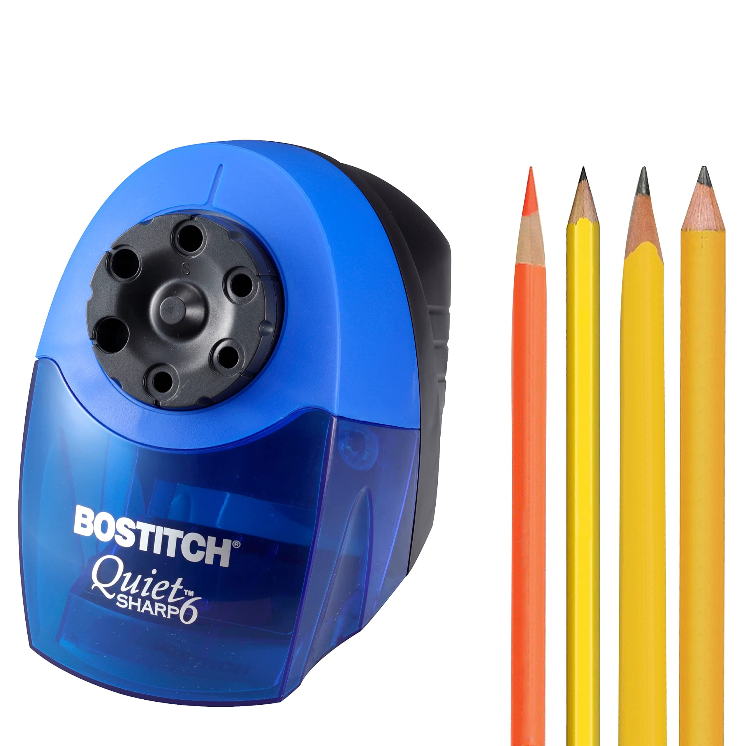 Bostitch Office QuietSharp Electric Pencil Sharpener, Heavy Duty Classroom or Office Use, Size Selector with 6 Different Sizes, Blue