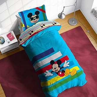 Disney Mickey Mouse Twin Comforter Set - 5 Piece Kids Bedding Includes Comforter, Sheets & Pillow Cover - Super Soft Microfiber Bed Set