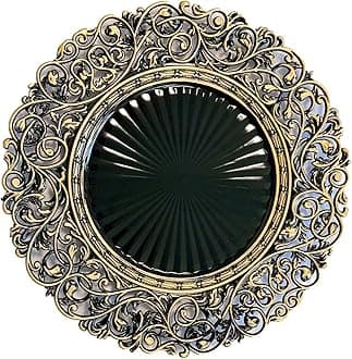 13inch Round Plastic Charger Plates,Set of 8,Charger Plates for Dinner,Wedding,Party,Event Decoration. (Black gold edge) …